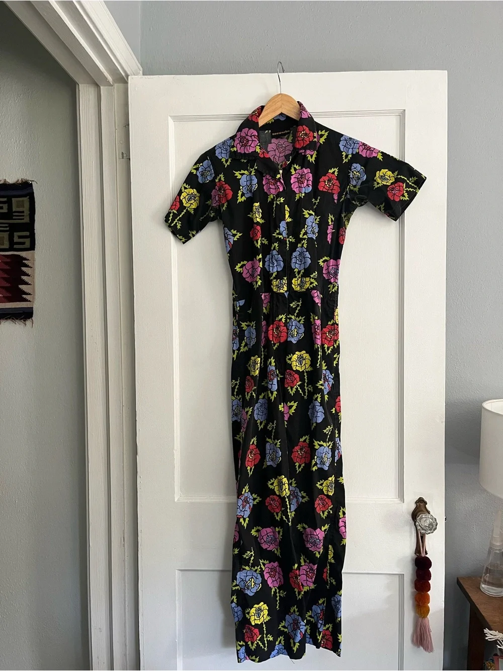 Nooworks Black Floral Jumpsuit with Pink, Blue & Yellow Roses - Picture 2 of 9
